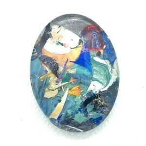 Oval Brooch pin hand painted glass dome handcrafted